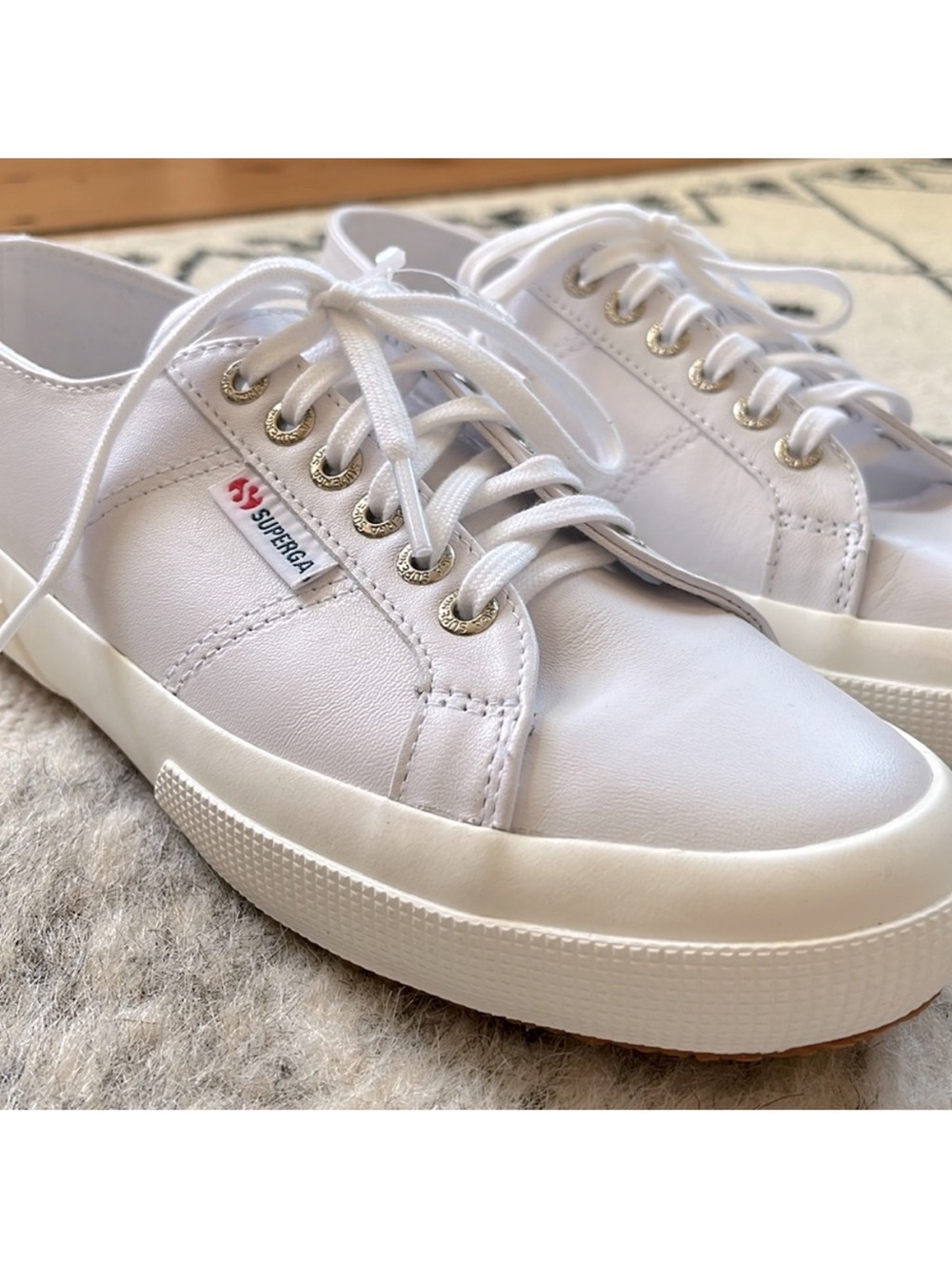 Superga Women's 2750 Nappa Leather Optical White-Favorio Classic Sneaker—7 - Picture 6 of 9